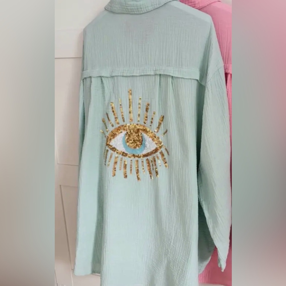 Evil Eye Cotton Gauze Tunic Blouse - Picture 2 of 6